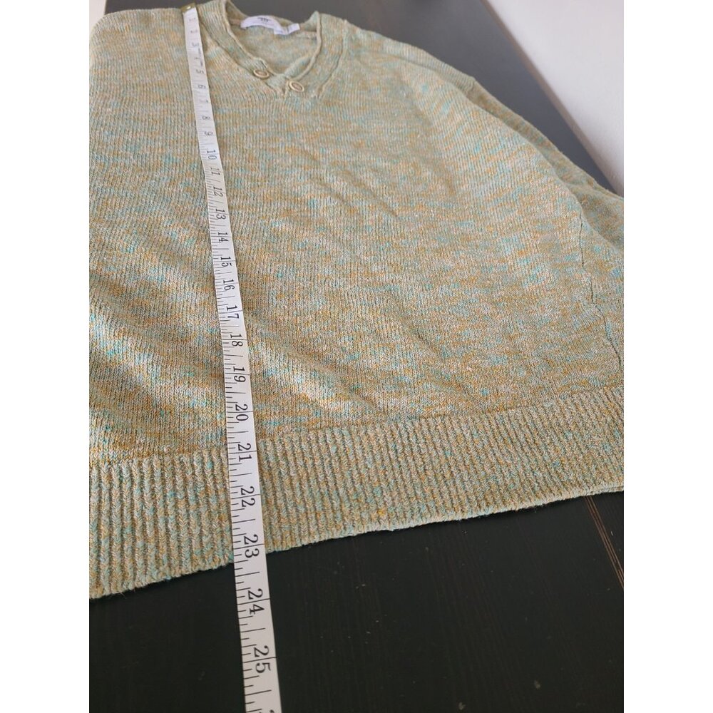 Inis Meain Linen Sweater V Neck Size L Green Ireland - Picture 6 of 8